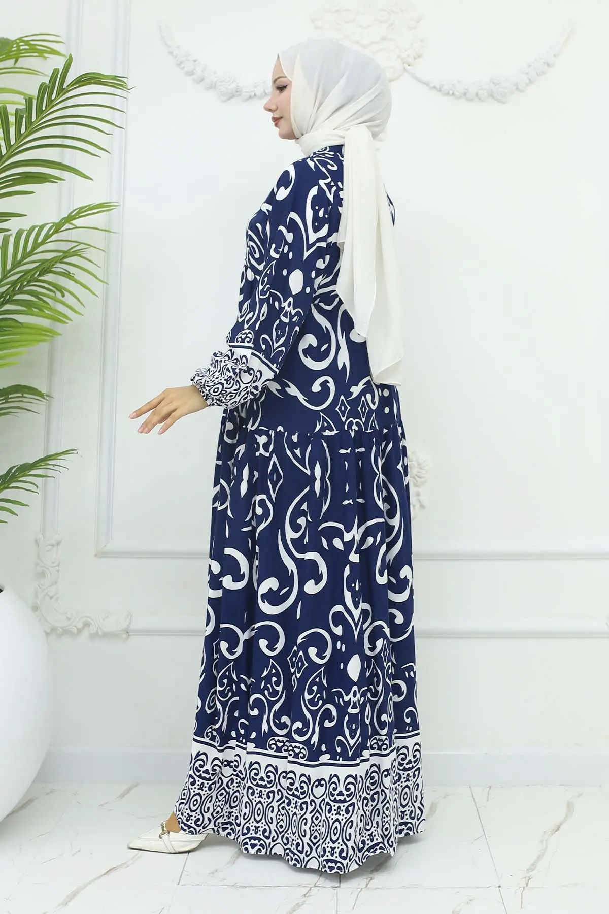 Desenli Viskon Elbise-detail