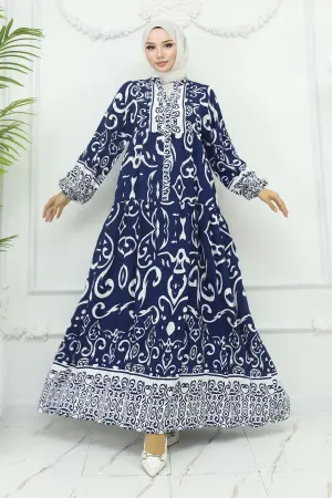 Desenli Viskon Elbise