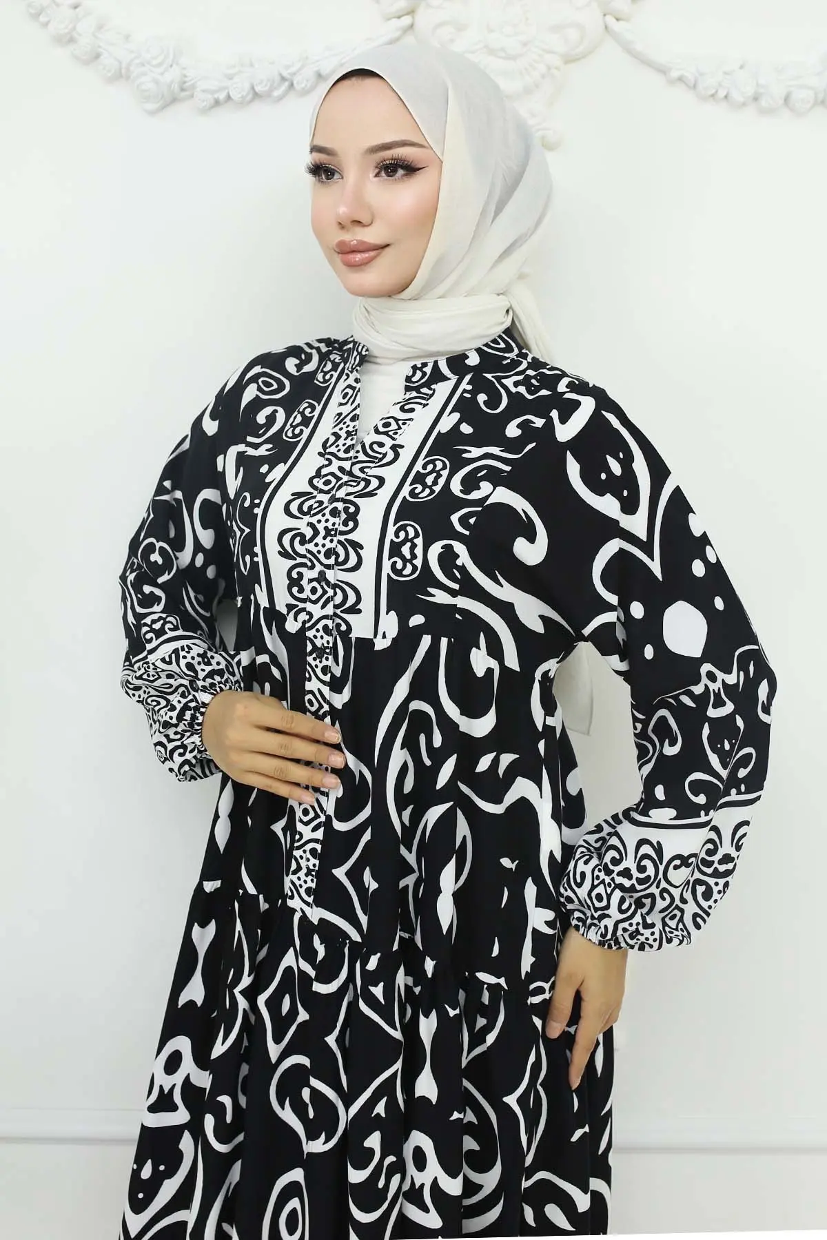 Desenli Viskon Elbise-detail