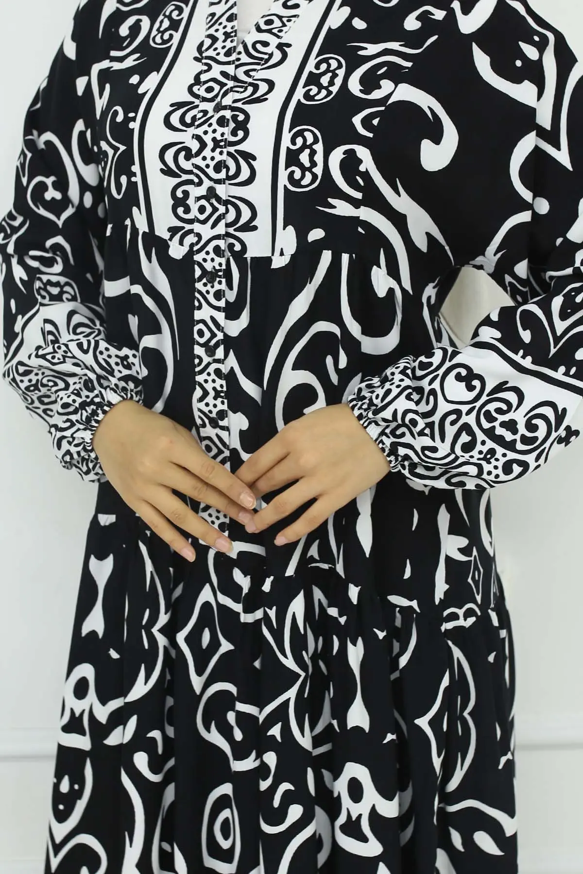 Desenli Viskon Elbise-detail