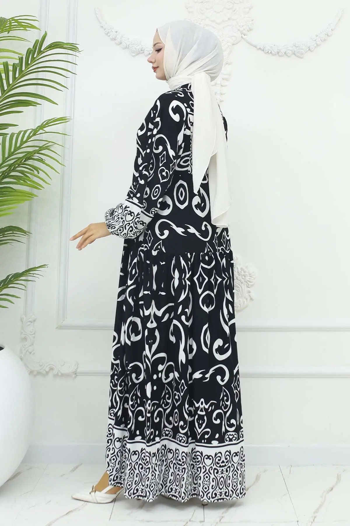 Desenli Viskon Elbise-detail