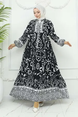 Desenli Viskon Elbise