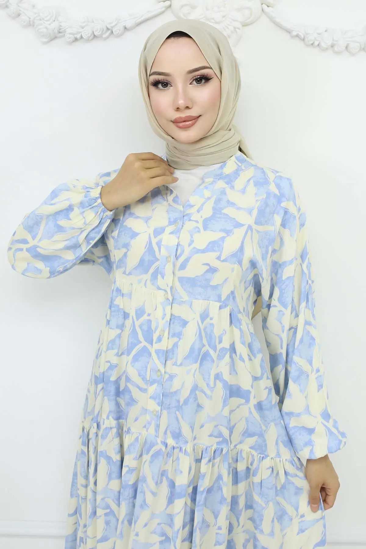 Desenli Viskon Elbise-detail