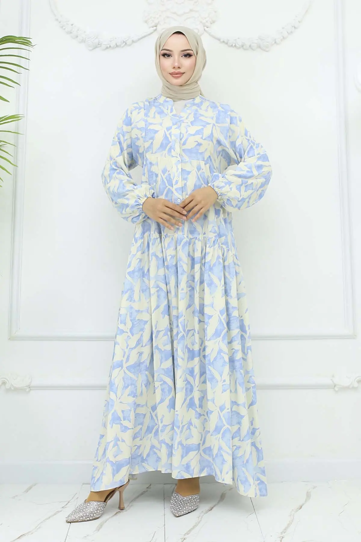 Desenli Viskon Elbise-detail