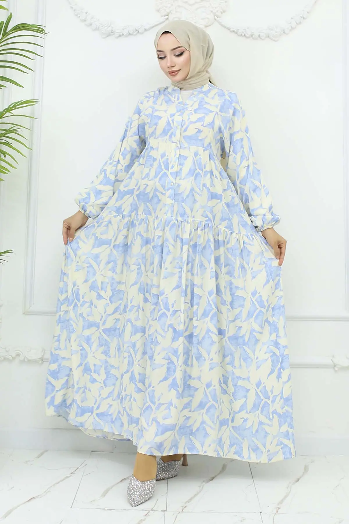 Desenli Viskon Elbise-detail