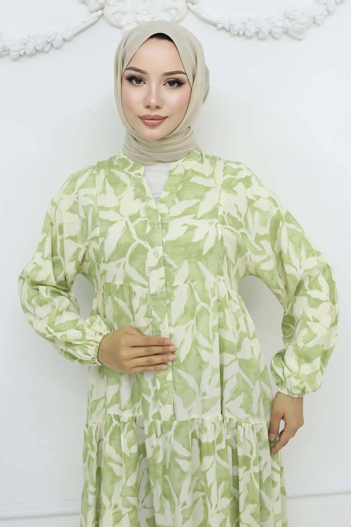 Desenli Viskon Elbise-detail