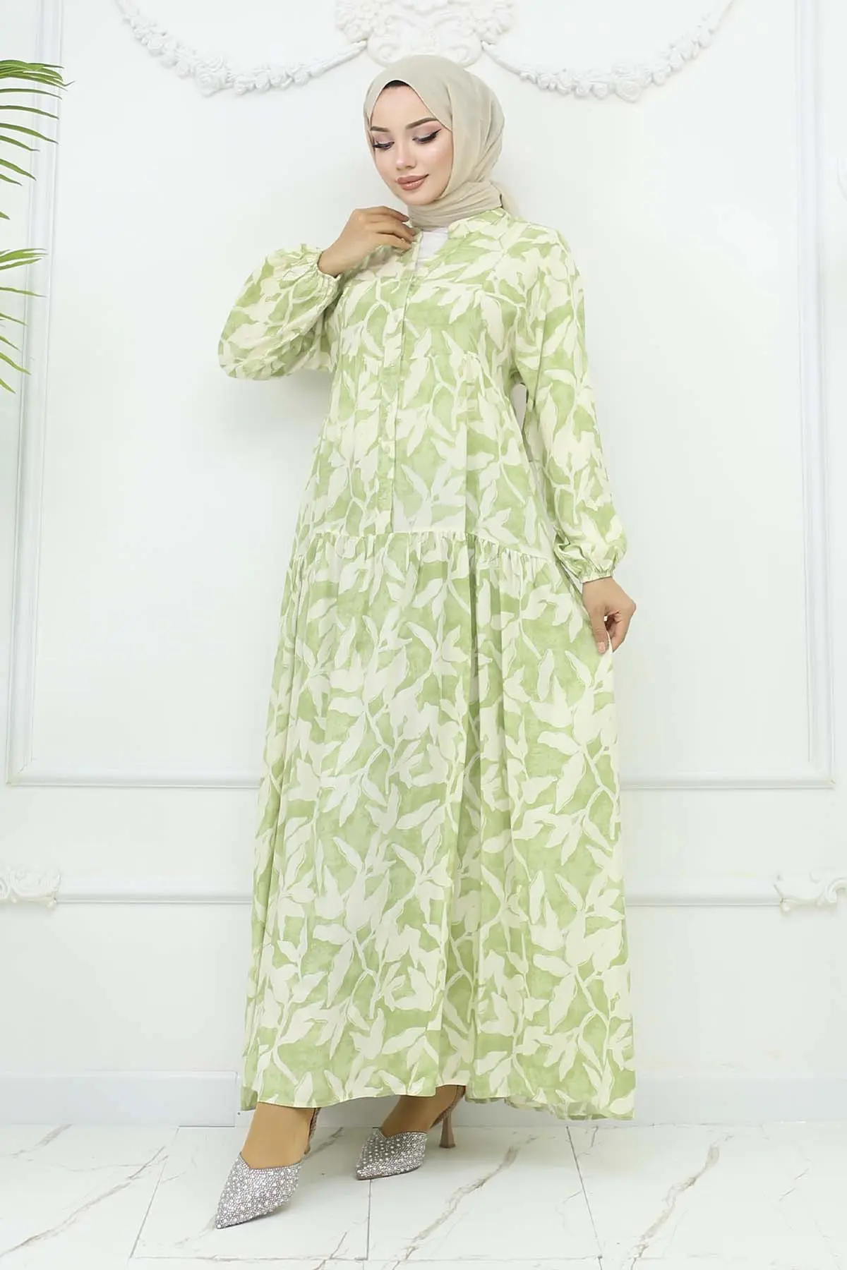 Desenli Viskon Elbise-detail