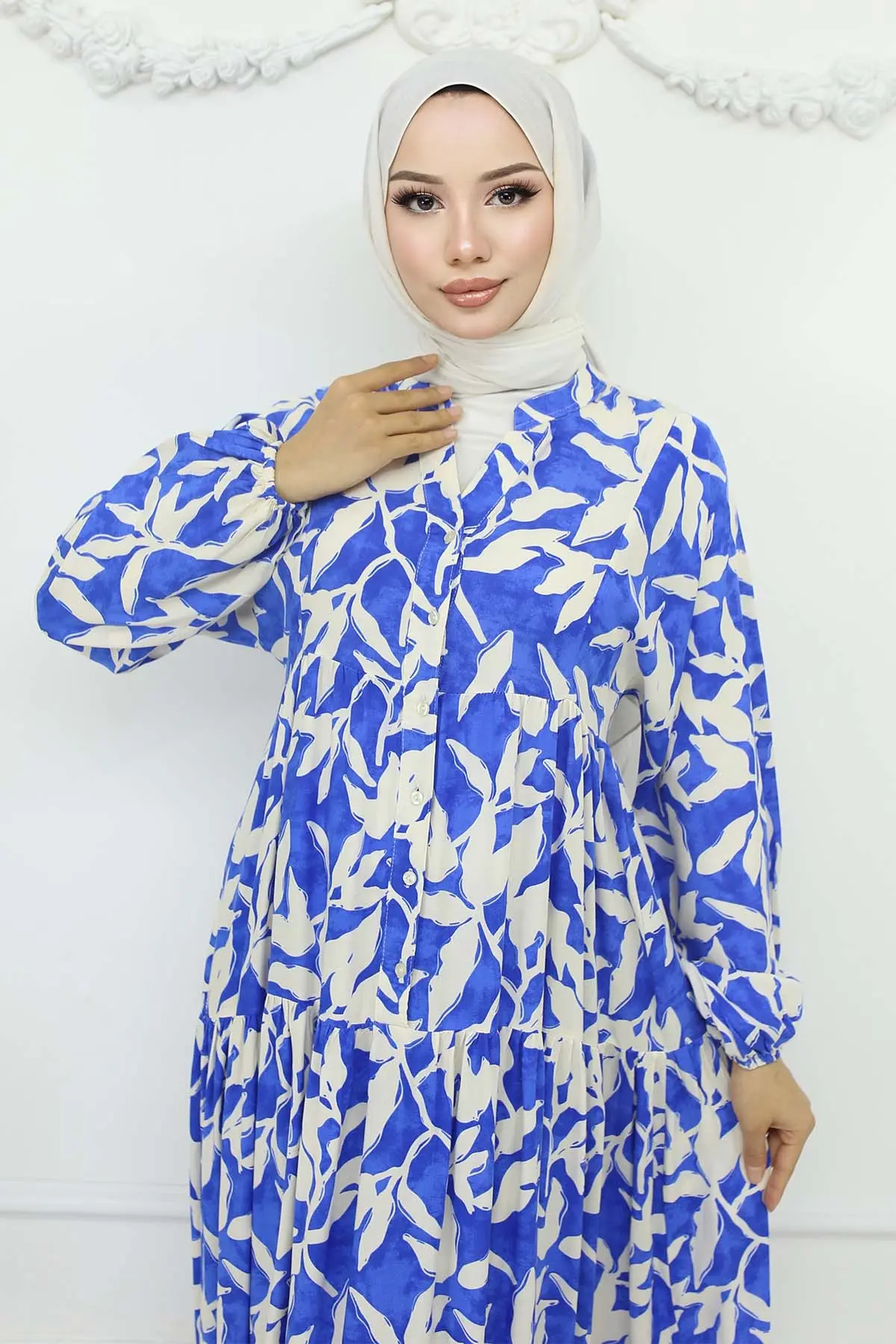 Desenli Viskon Elbise-detail