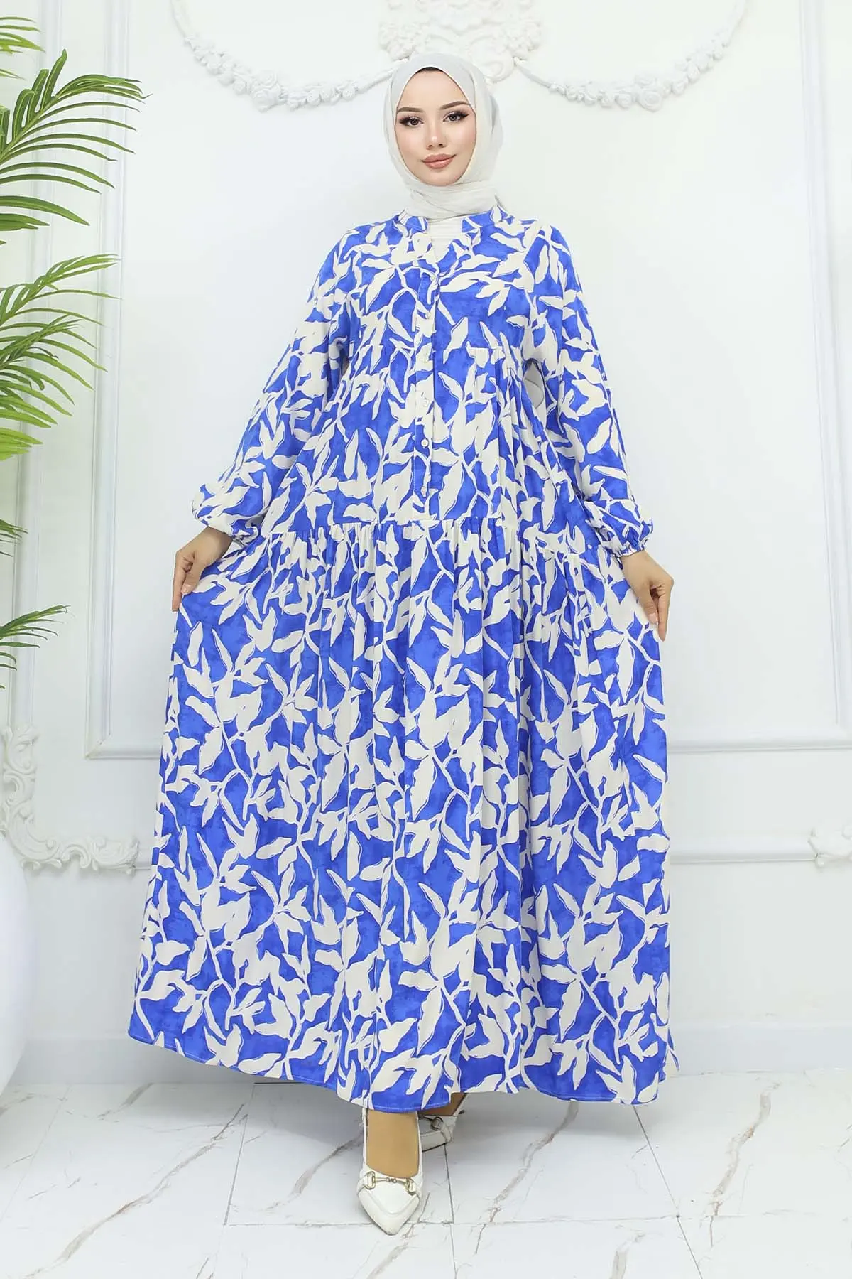 Desenli Viskon Elbise-detail