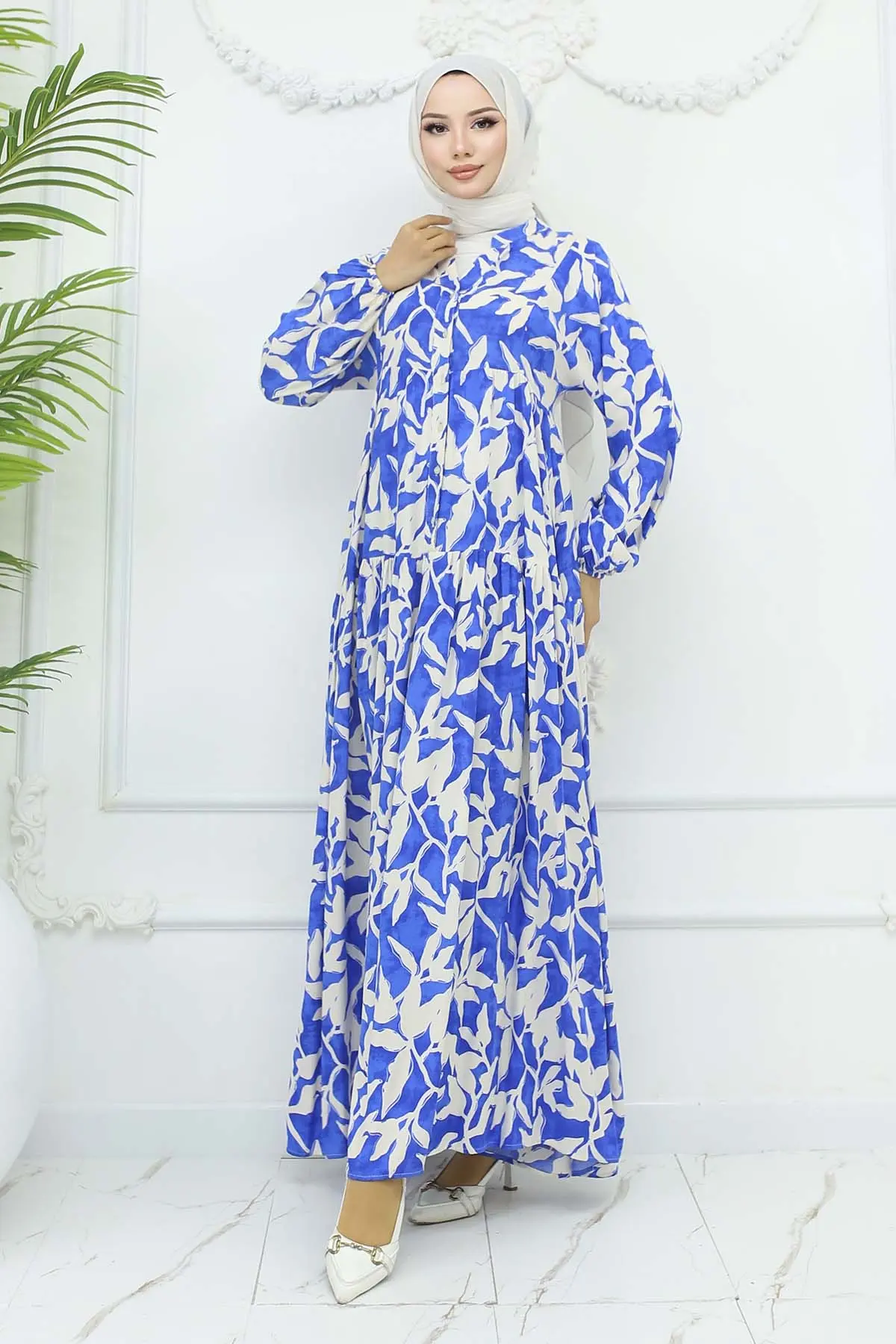 Desenli Viskon Elbise-detail