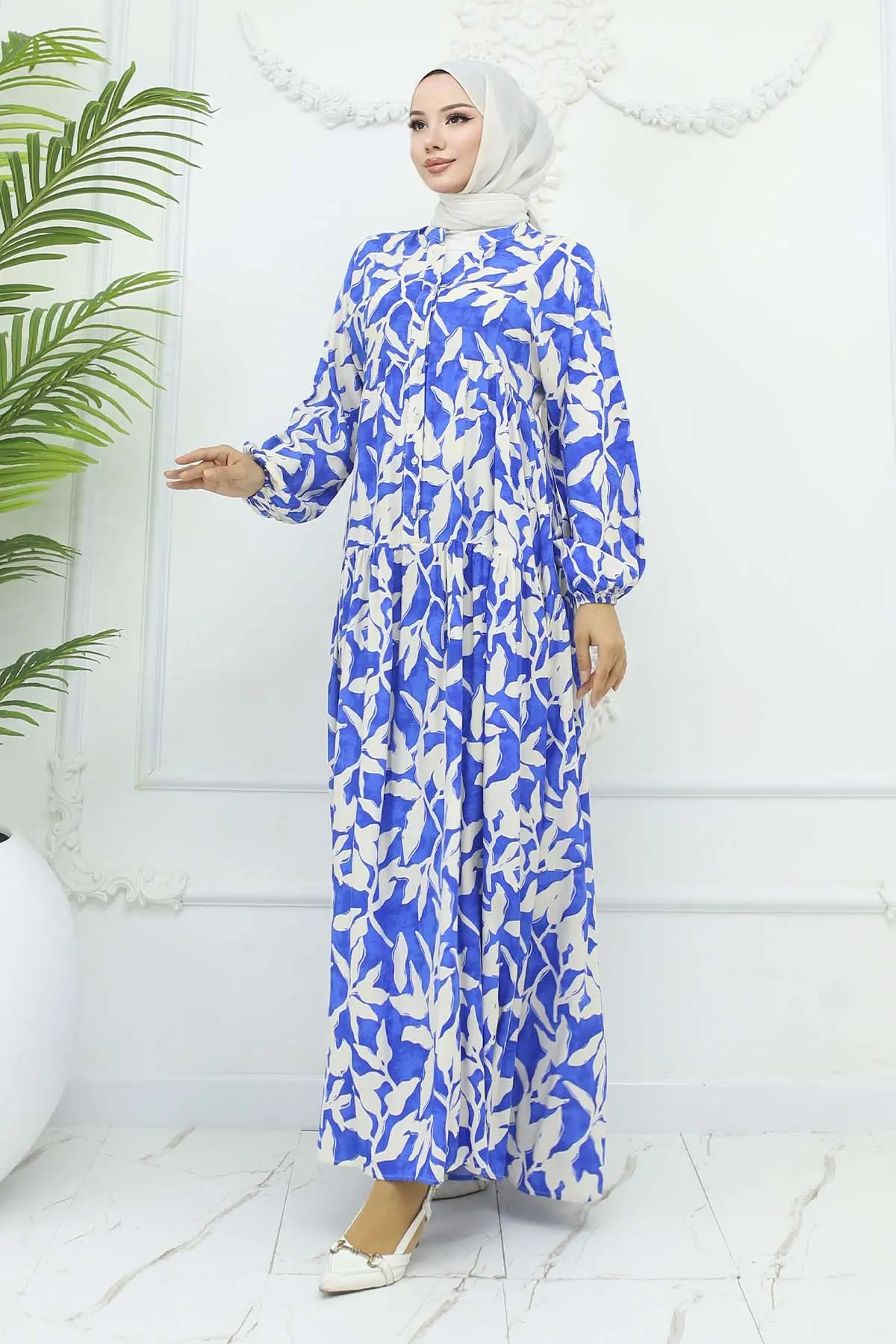 Desenli Viskon Elbise-detail