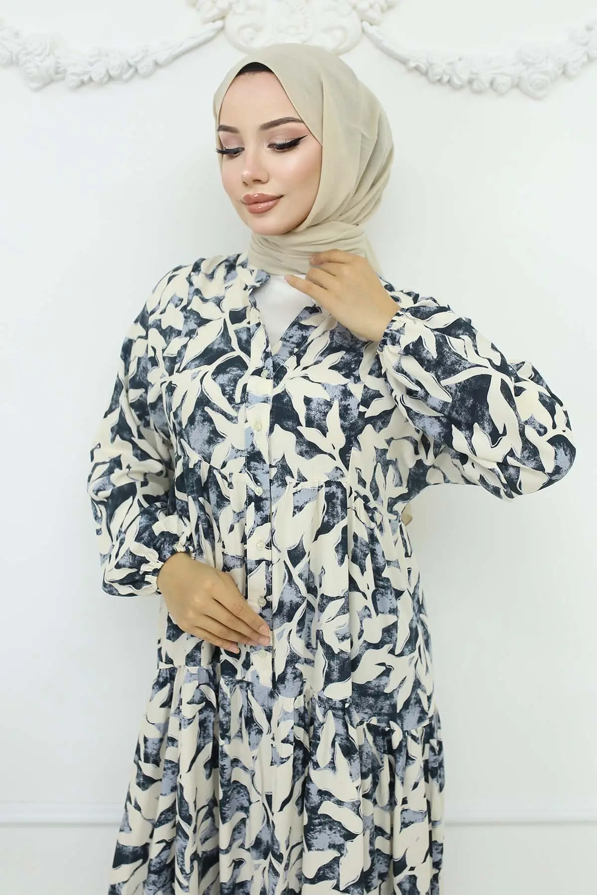 Desenli Viskon Elbise-detail