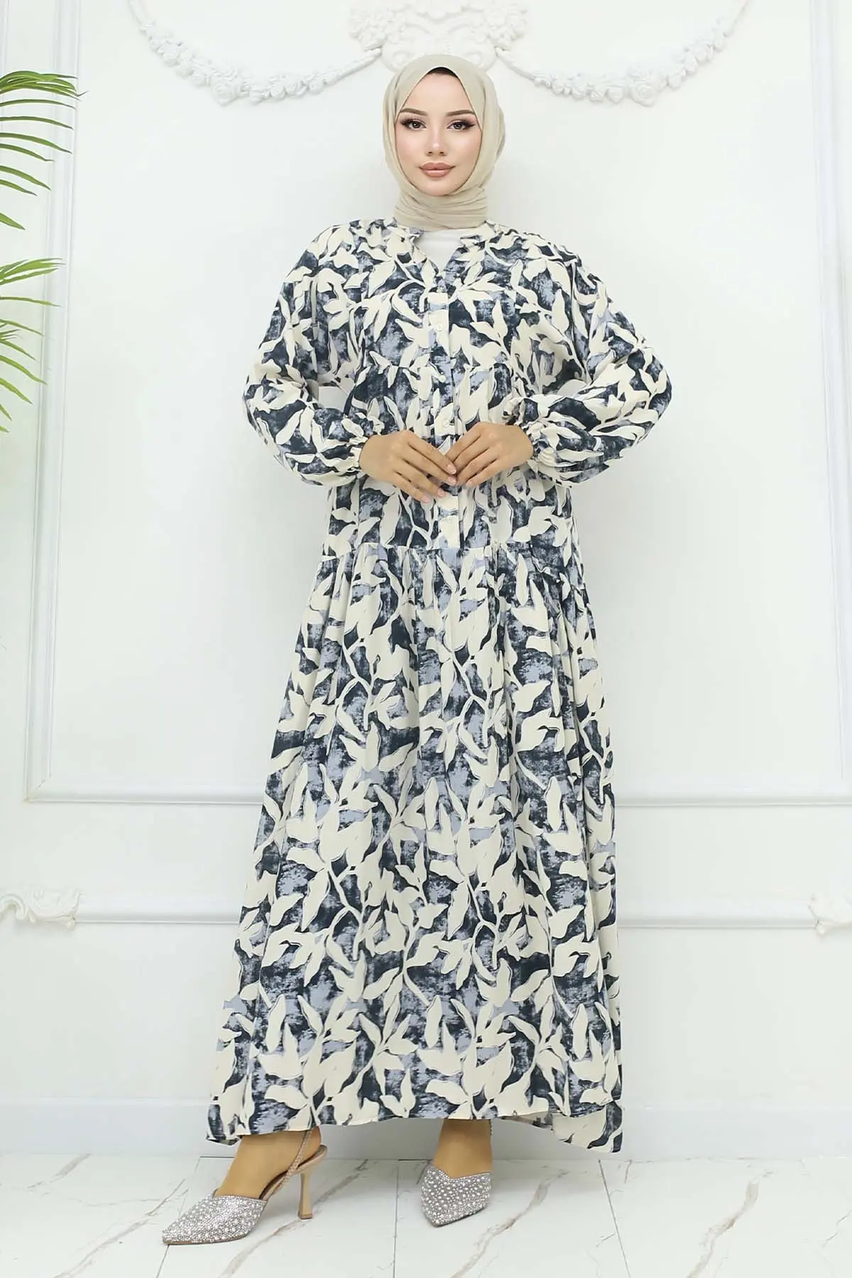 Desenli Viskon Elbise-detail