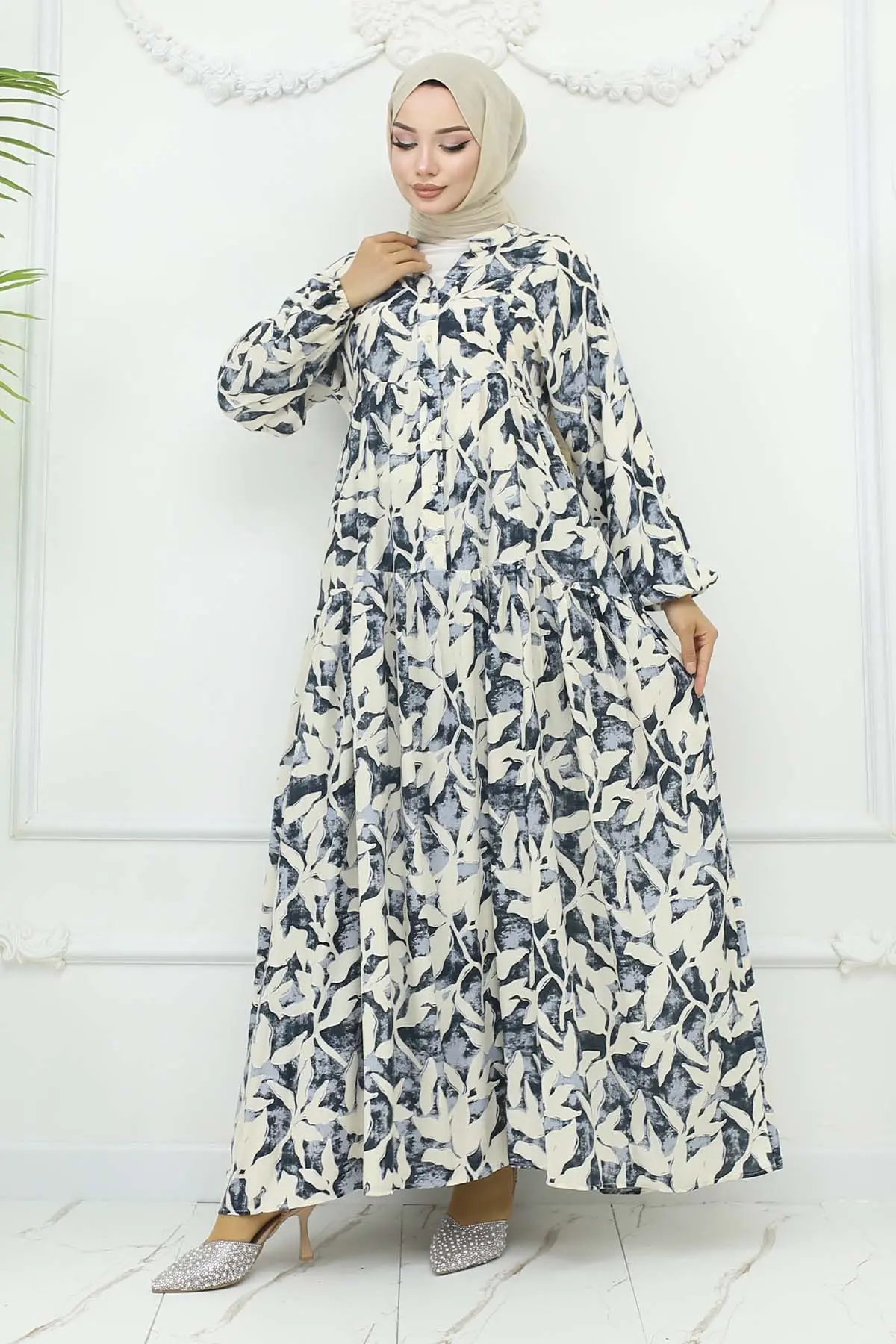 Desenli Viskon Elbise-detail