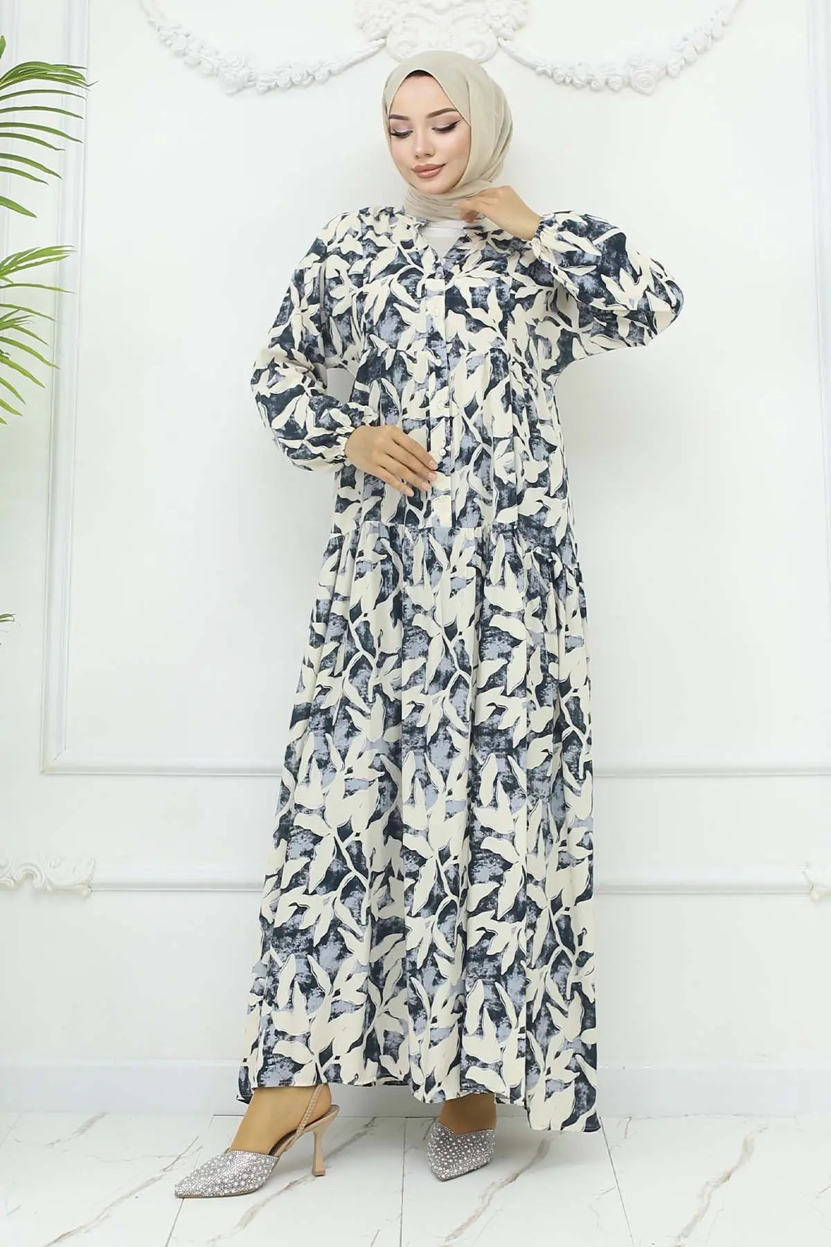 Desenli Viskon Elbise-detail