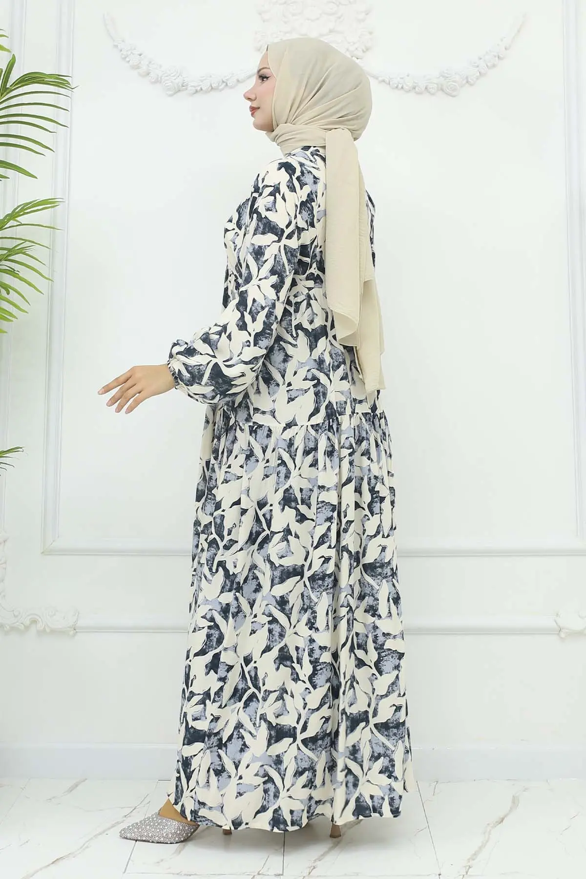 Desenli Viskon Elbise-detail