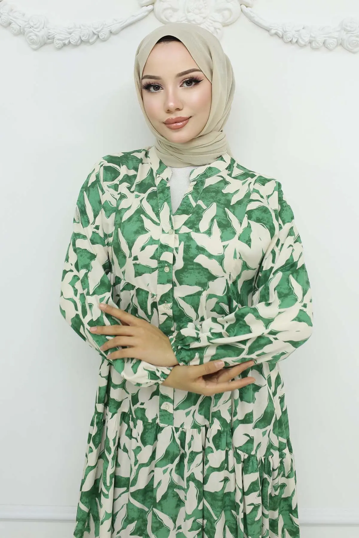 Desenli Viskon Elbise-detail