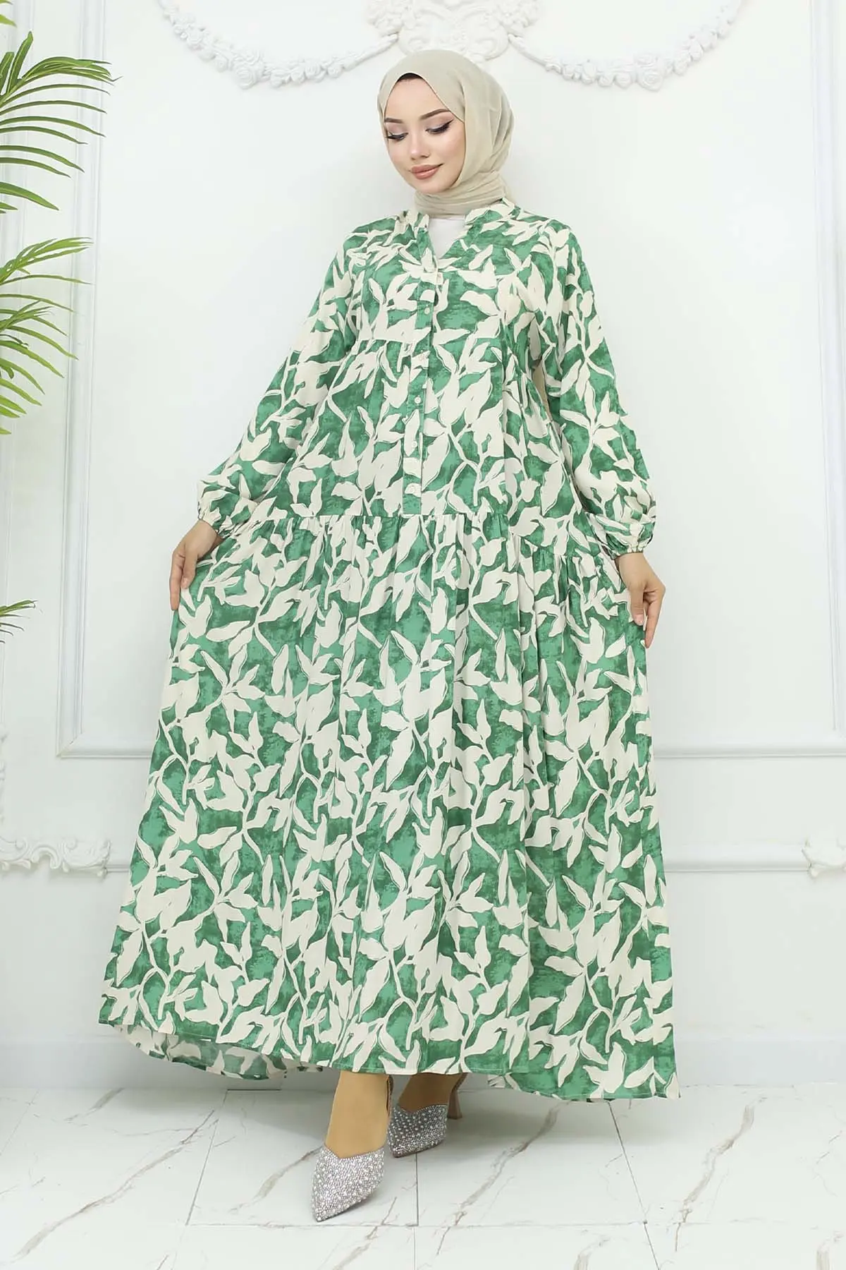 Desenli Viskon Elbise-detail