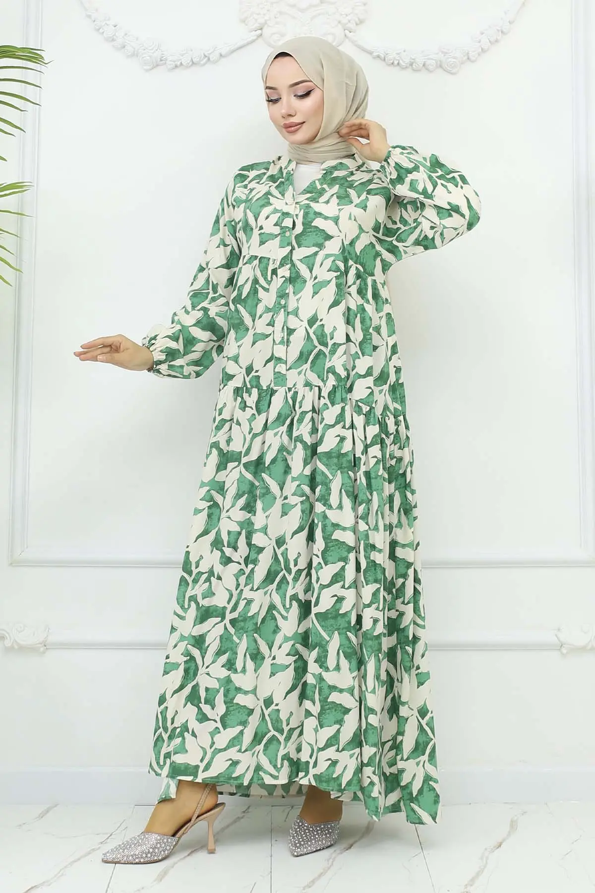 Desenli Viskon Elbise-detail