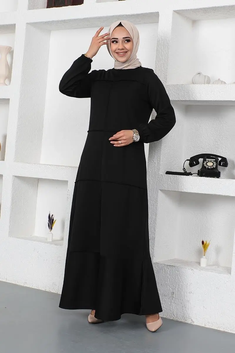 Dikiş Detaylı Elbise Siyah-detail