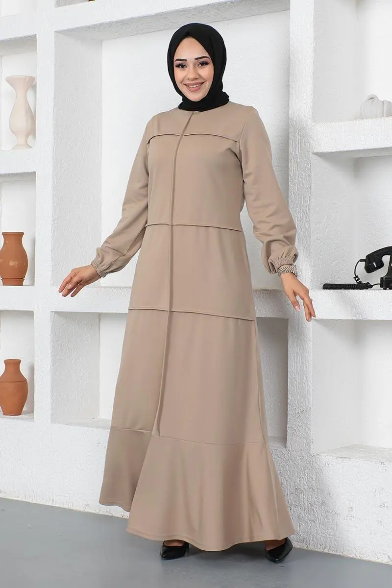 Dikiş Detaylı Elbise Vizon-detail