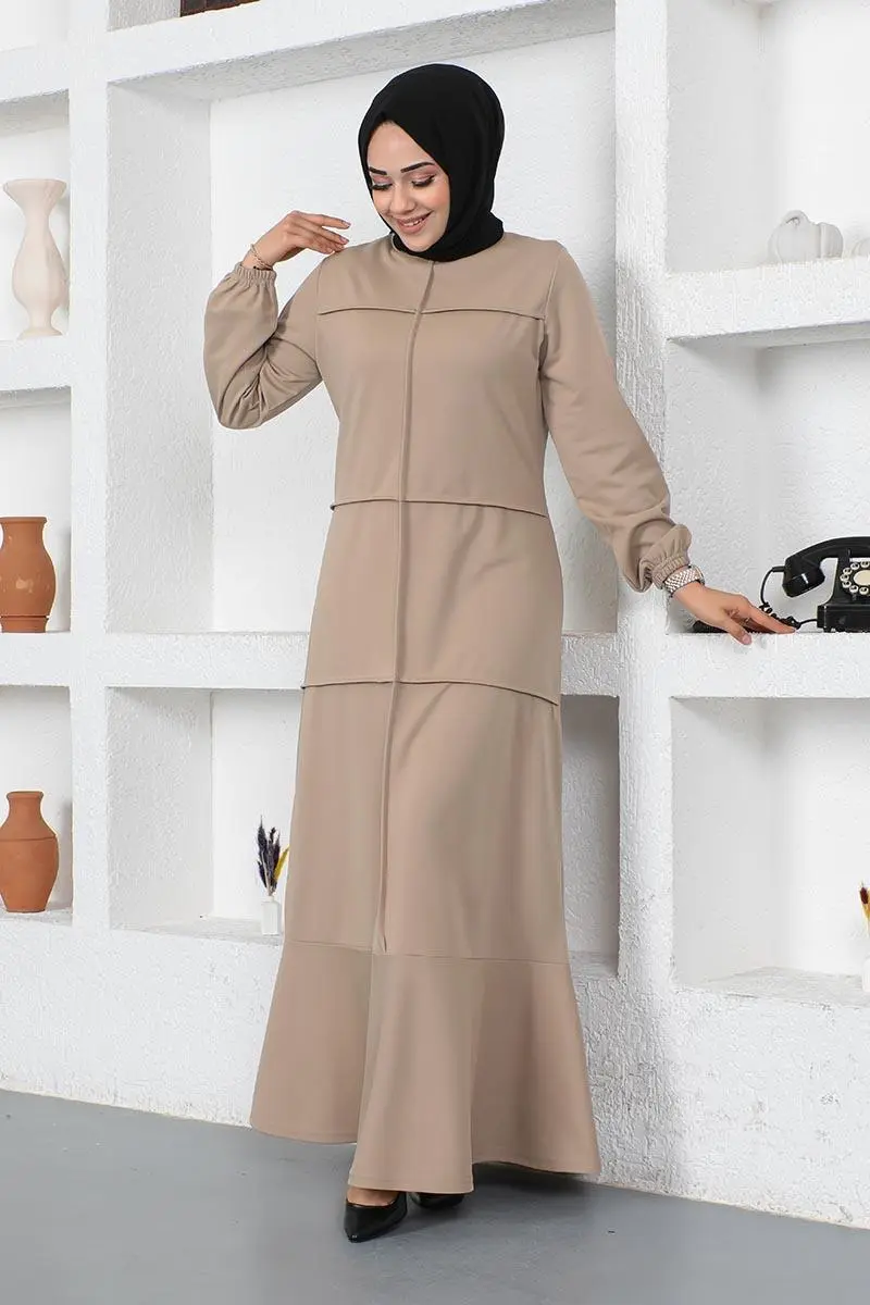 Dikiş Detaylı Elbise Vizon-detail