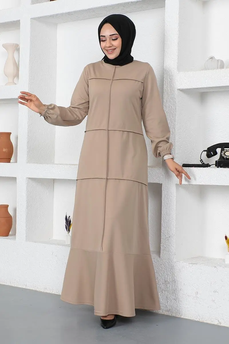 Dikiş Detaylı Elbise Vizon-detail