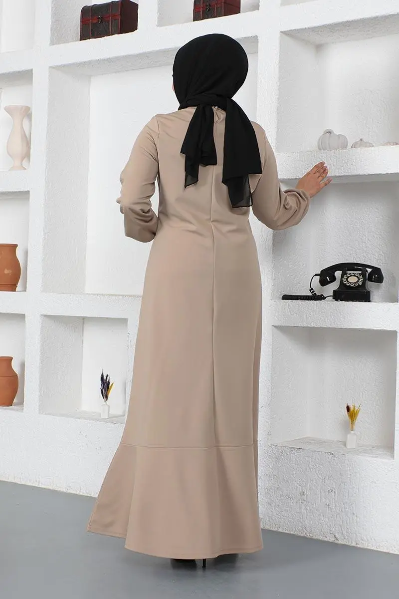 Dikiş Detaylı Elbise Vizon-detail