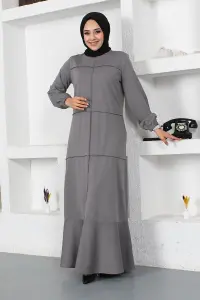 Dikiş Detaylı Elbise Gri