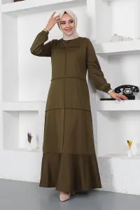 Dikiş Detaylı Elbise Haki