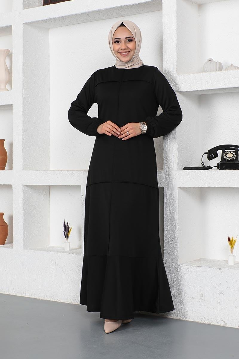 Dikiş Detaylı Elbise Siyah