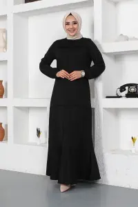 Dikiş Detaylı Elbise Siyah