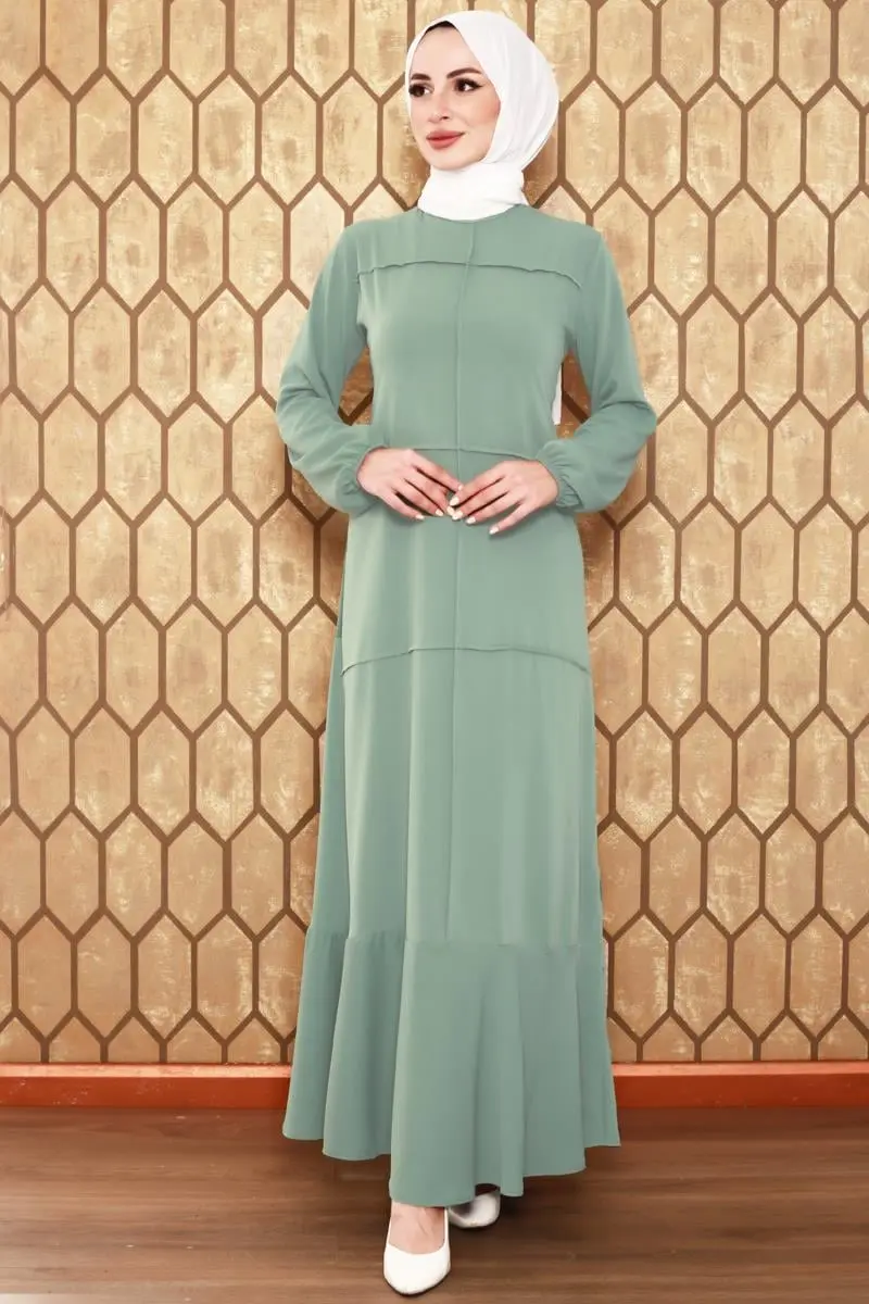 Dikiş Detaylı Model Elbise Haki-detail