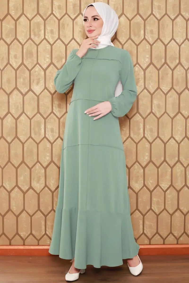 Dikiş Detaylı Model Elbise Haki-detail