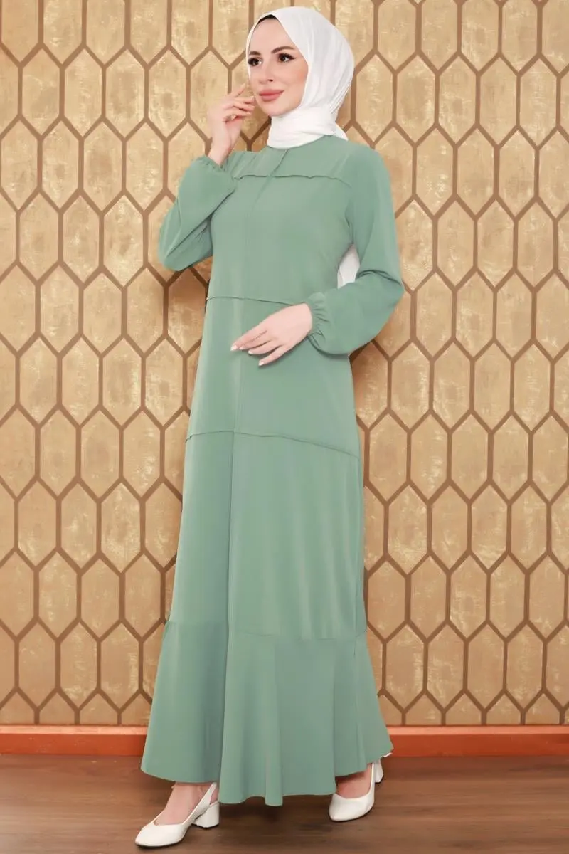 Dikiş Detaylı Model Elbise Haki-detail