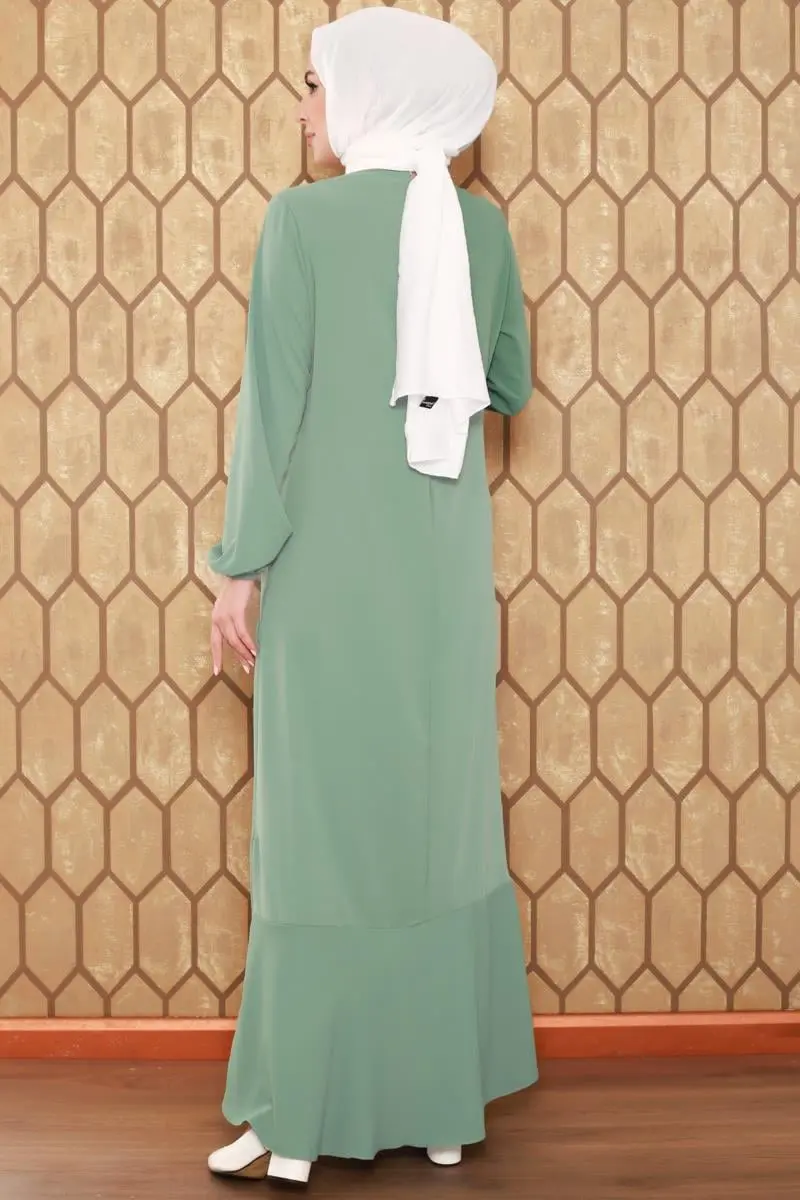 Dikiş Detaylı Model Elbise Haki-detail