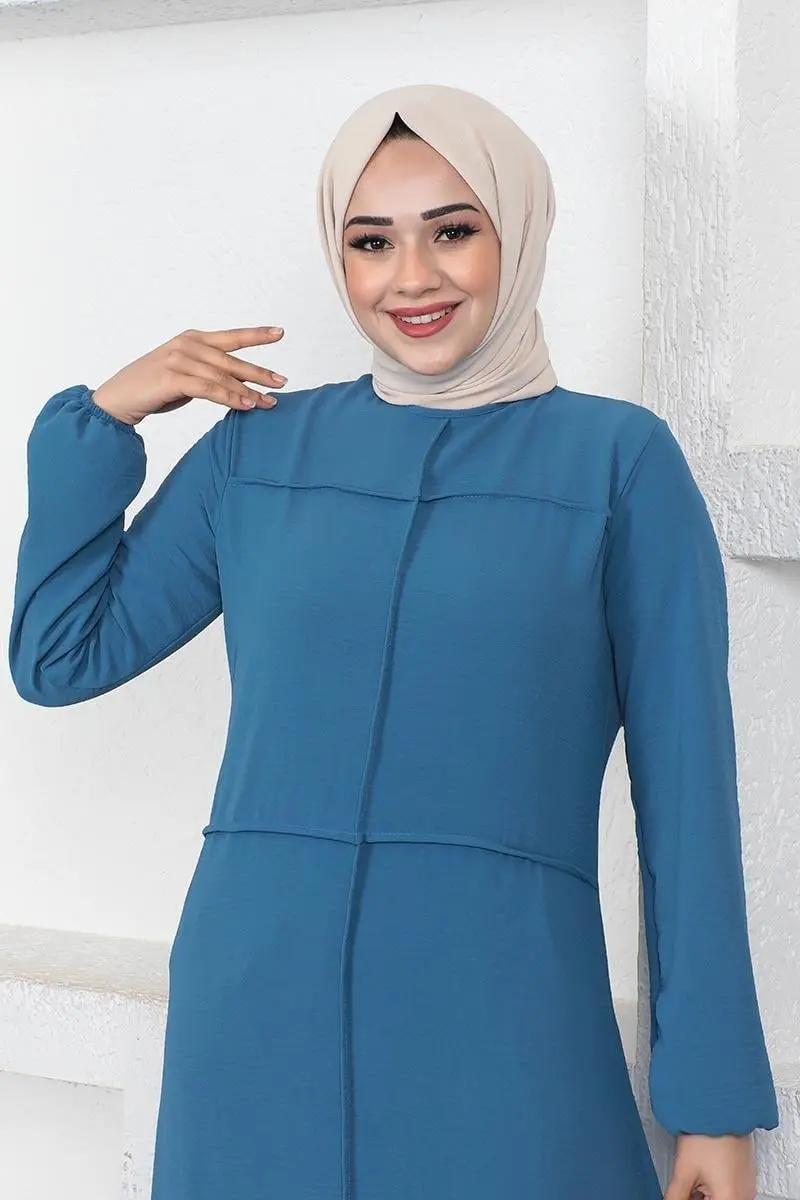 Dikiş Detaylı Model Elbise Indigo-detail