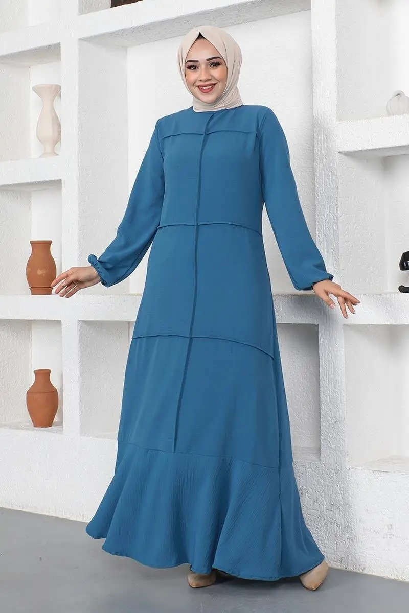 Dikiş Detaylı Model Elbise Indigo-detail