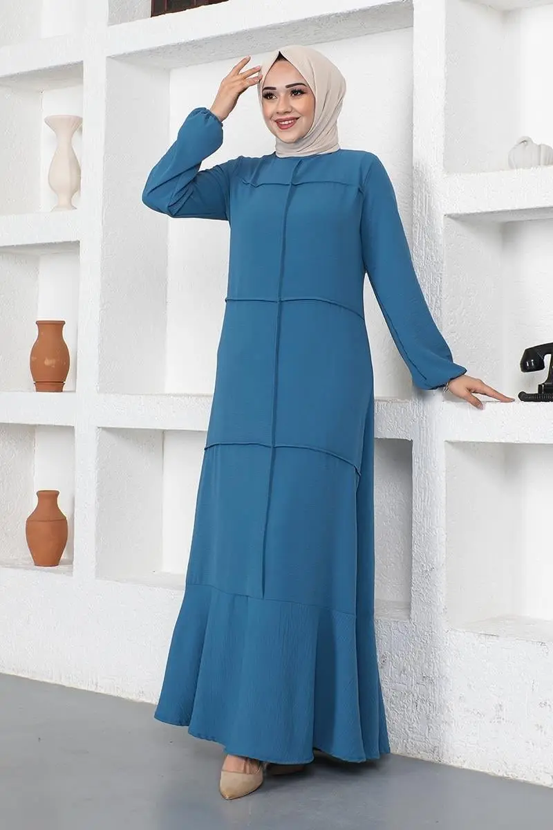 Dikiş Detaylı Model Elbise Indigo-detail