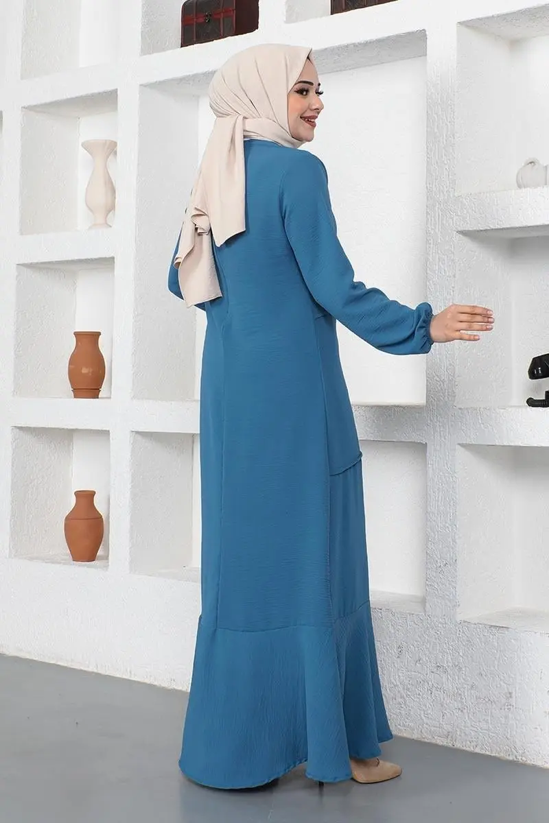 Dikiş Detaylı Model Elbise Indigo-detail