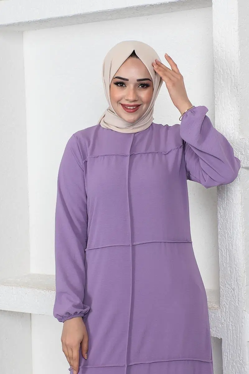 Dikiş Detaylı Model Elbise Lila-detail