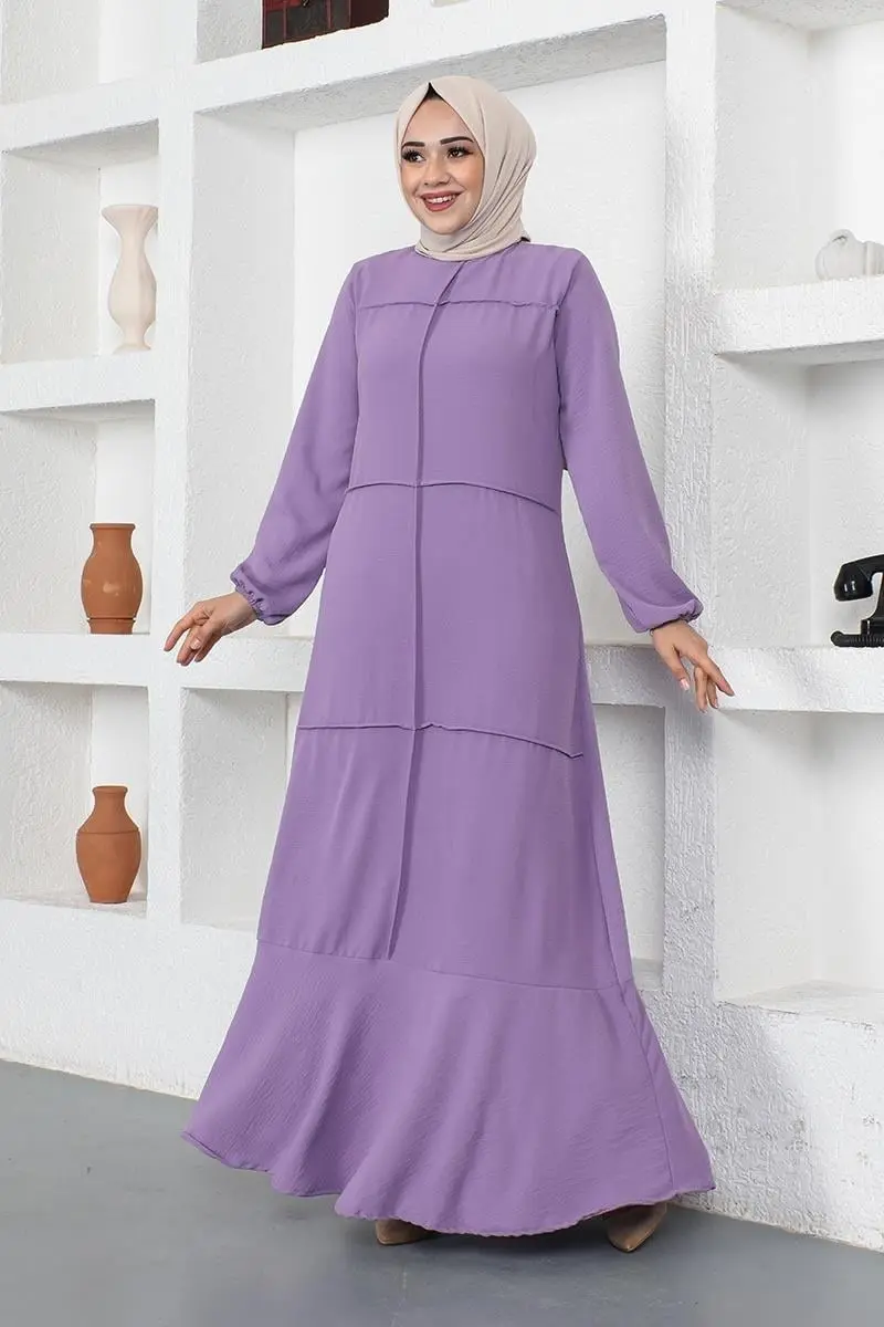 Dikiş Detaylı Model Elbise Lila-detail