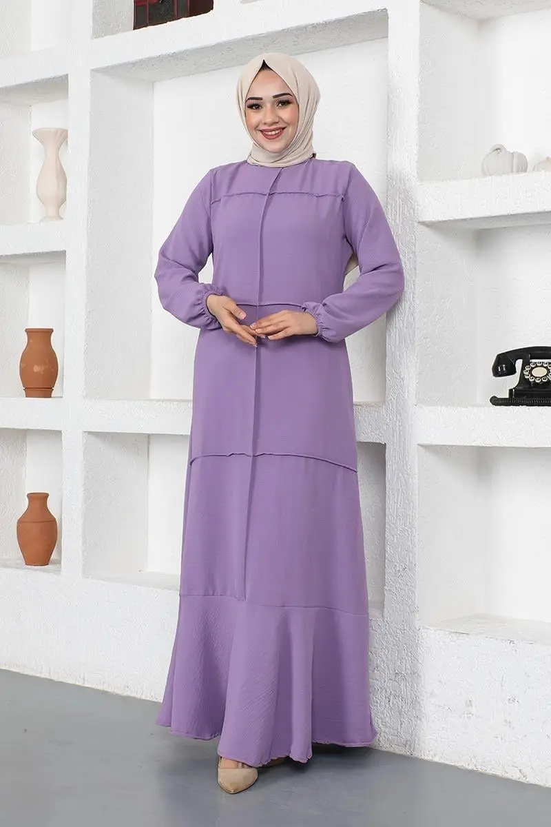 Dikiş Detaylı Model Elbise Lila-detail
