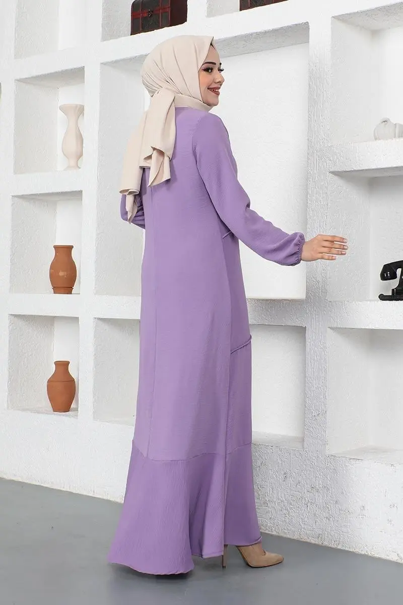 Dikiş Detaylı Model Elbise Lila-detail