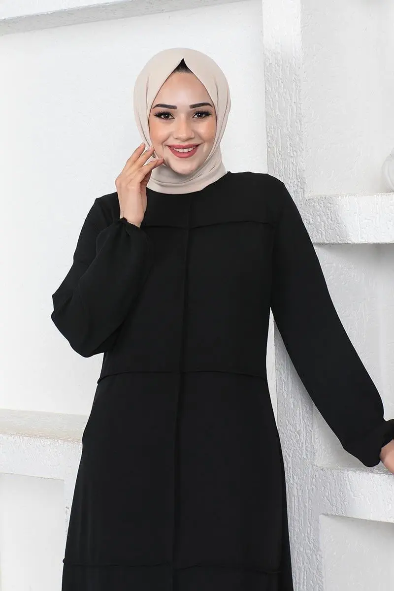 Dikiş Detaylı Model Elbise Siyah-detail