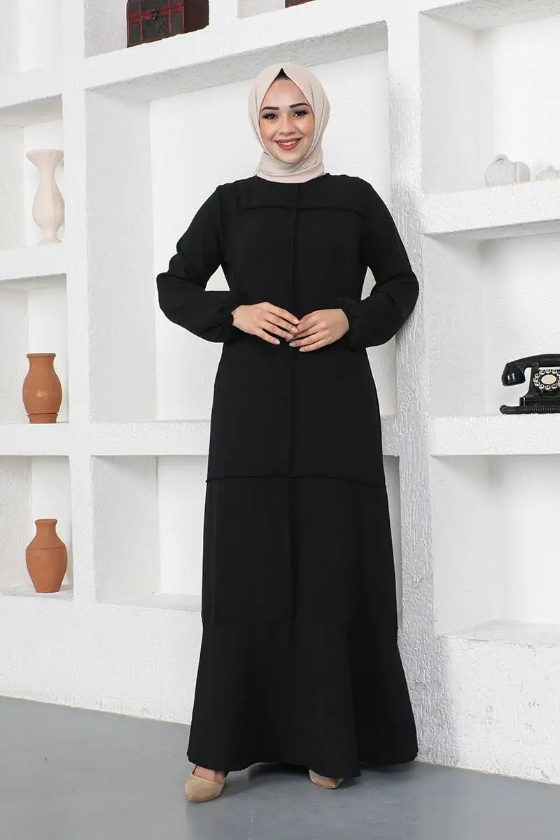 Dikiş Detaylı Model Elbise Siyah-detail