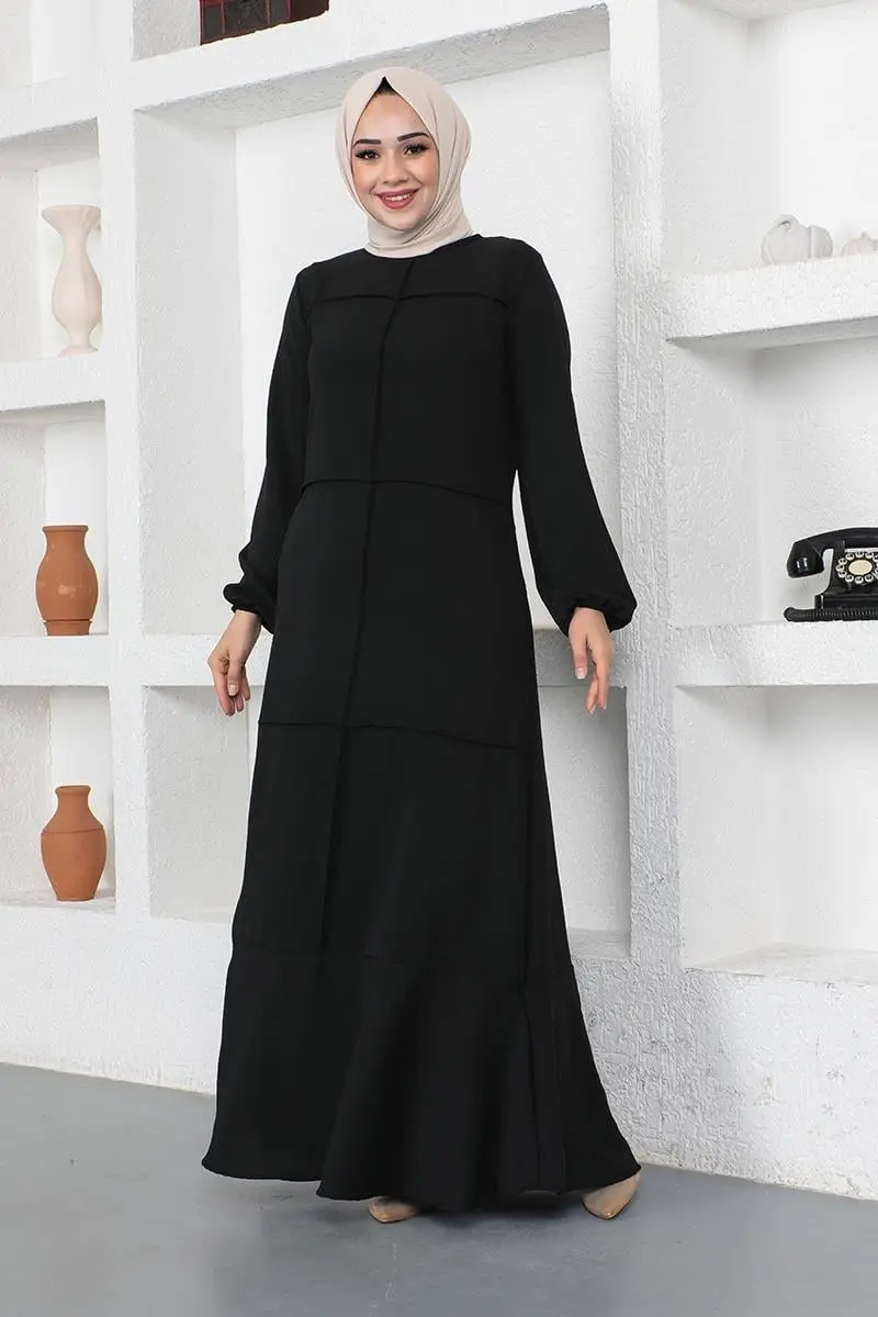 Dikiş Detaylı Model Elbise Siyah-detail
