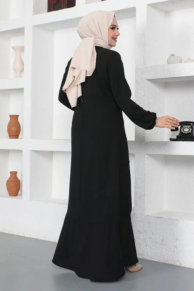 Dikiş Detaylı Model Elbise Siyah-detail