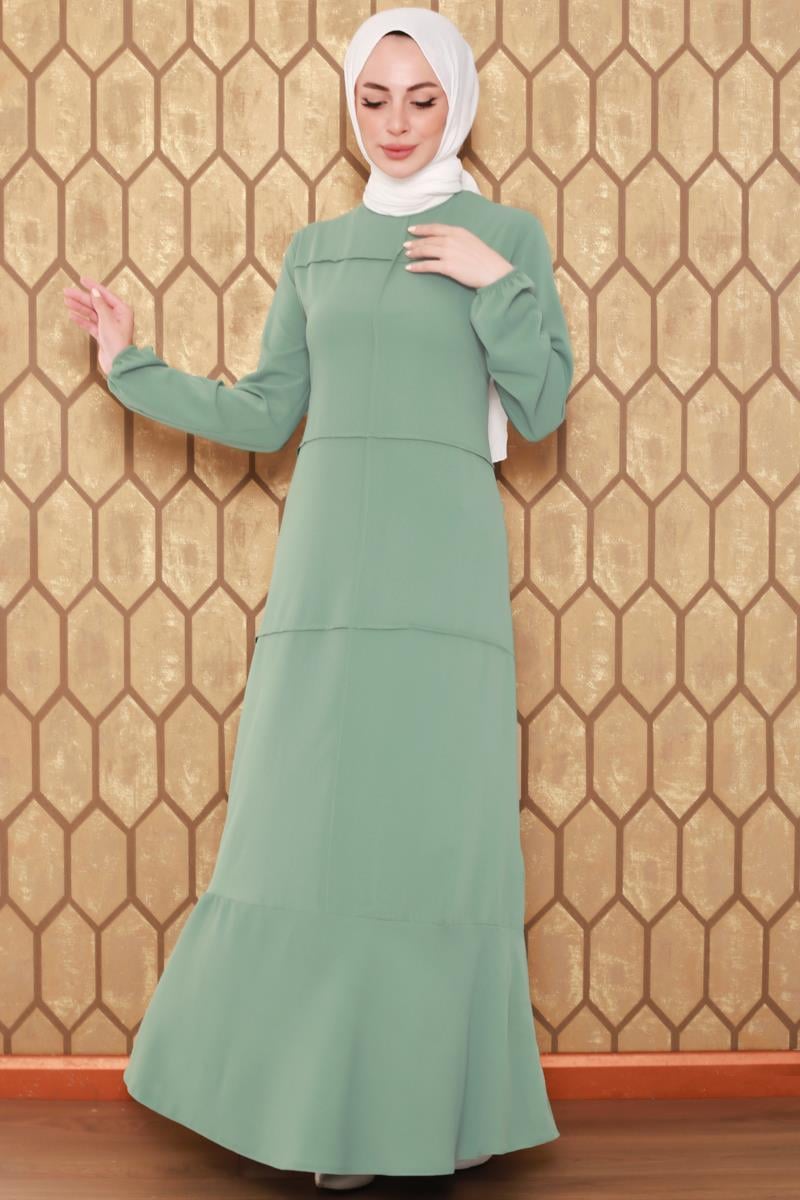 Dikiş Detaylı Model Elbise Haki