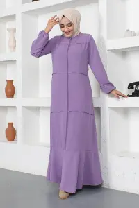 Dikiş Detaylı Model Elbise Lila